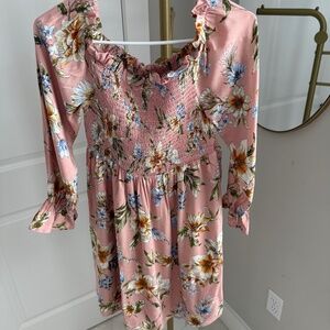 Xhilaration Pink Floral Ruffle 3/4 Sleeve Dress